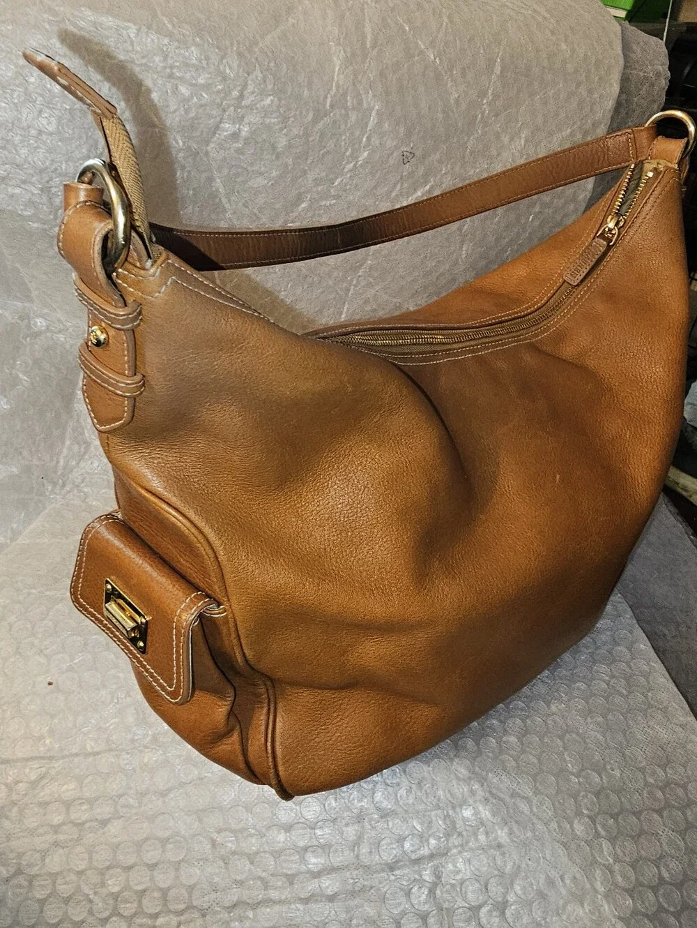 Vintage Lauren Ralph Lauren Leather Hobo Shoulder Bag British Tan Leather Medium